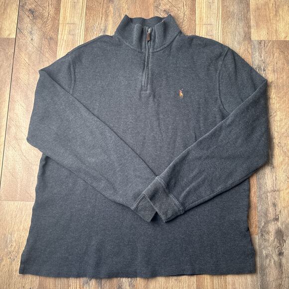 Polo‎ Ralph Lauren Sweater Men's Size Large Gray 1/4 Zip Classic Estate Rib 5182 - Picture 1 of 13